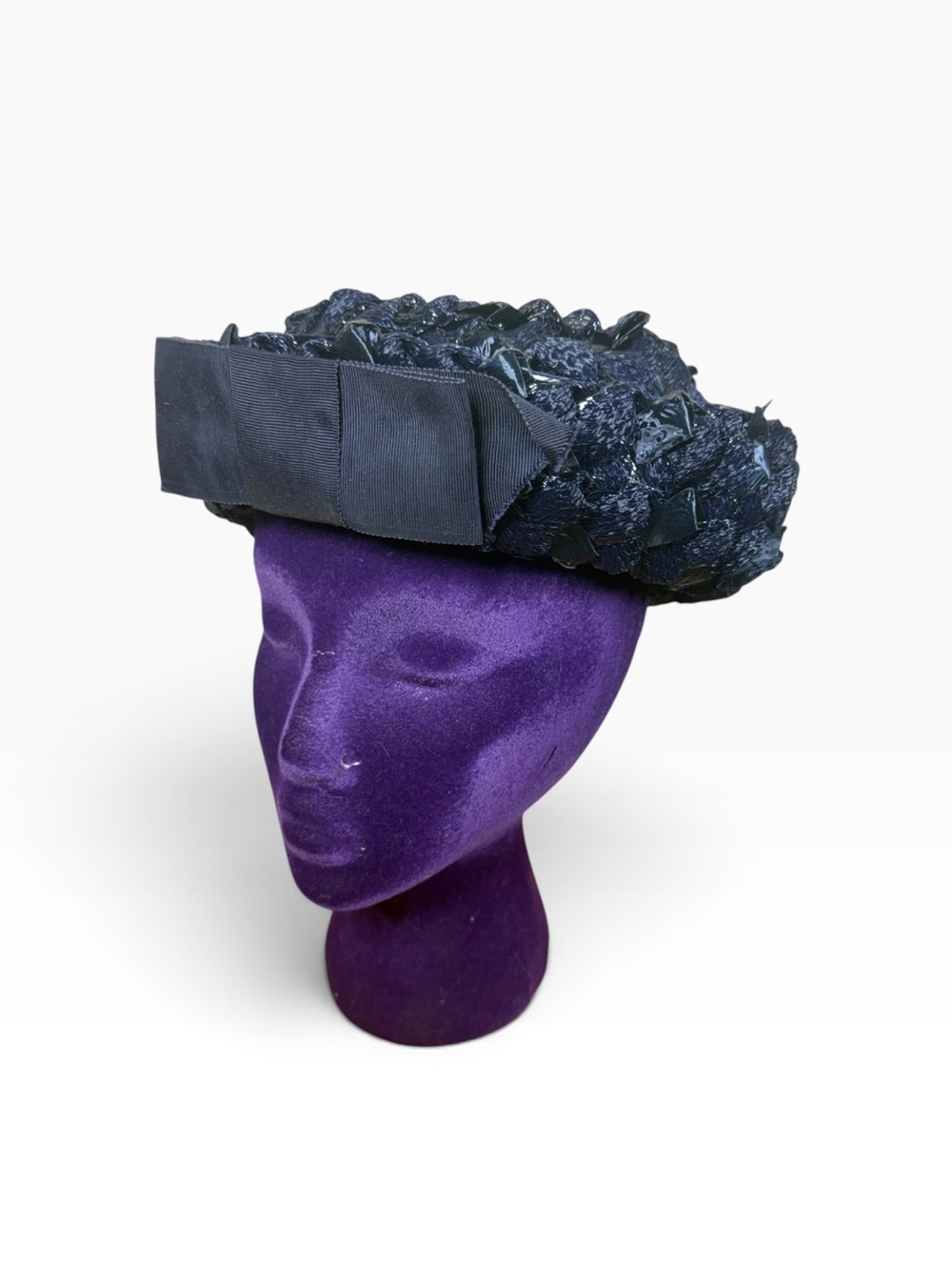 Vintage Black & Blue Decorative Women's Pillbox Hat